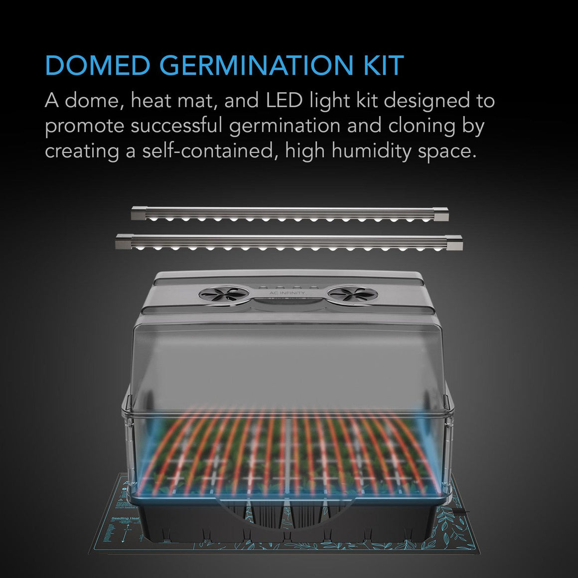 AC Infinity 5" x 8" Humidity Dome Germination Kit w/ Seedling Mat & LED Bars