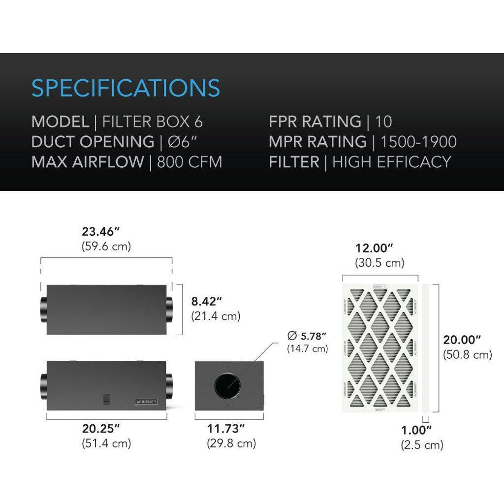 AC Infinity AC Infinity 6" High Efficacy Air Filter Box Specs