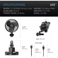 AC Infinity CloudRay A6 Grow Tent Clip-On Fan