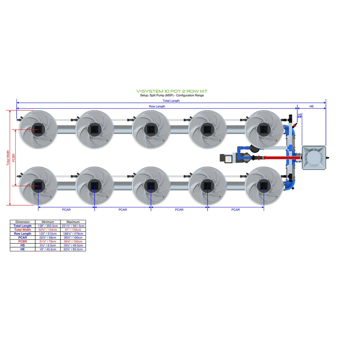 Alien Hydroponics V-System DWC - 10 Pot 2 Row