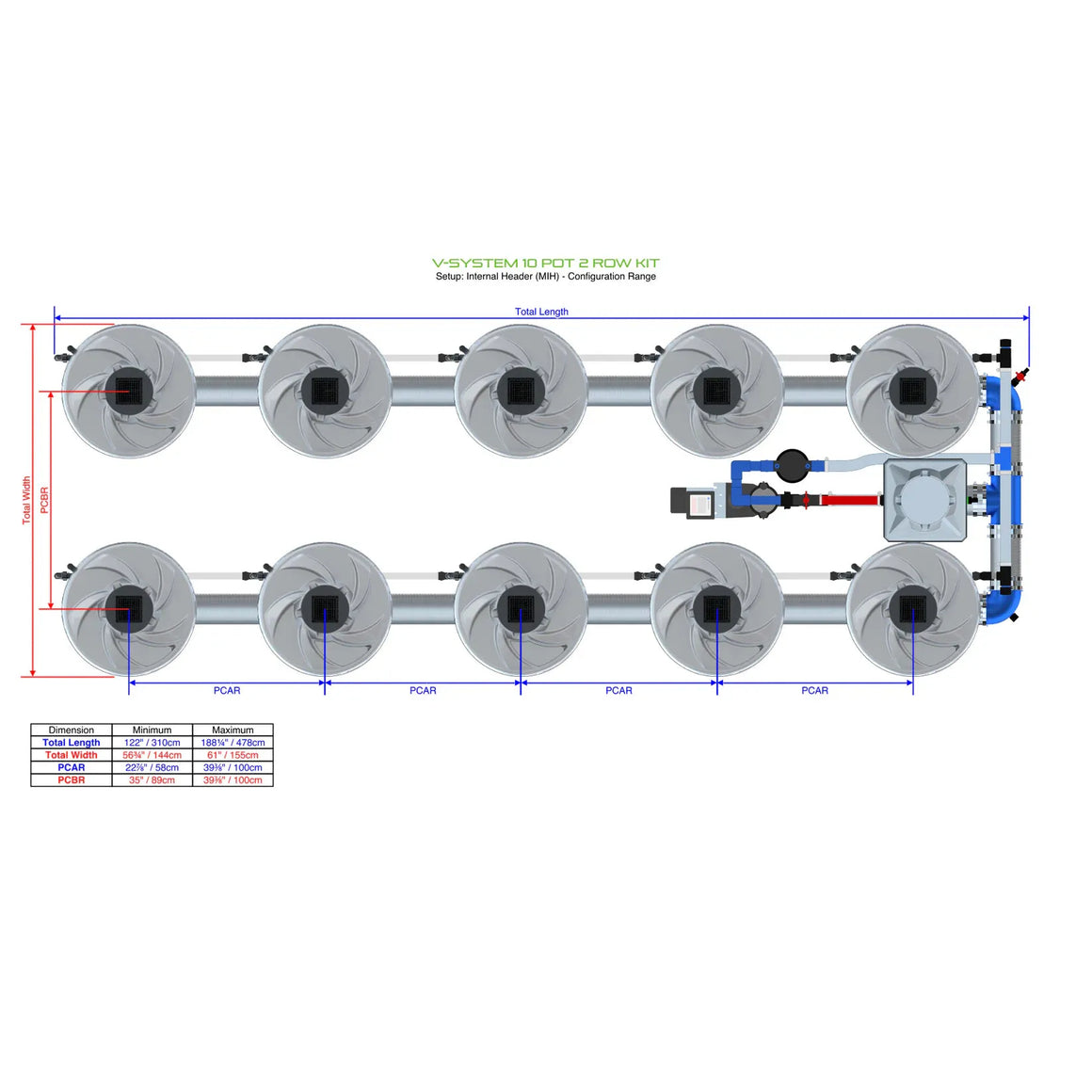 Alien Hydroponics V-System DWC - 10 Pot 2 Row