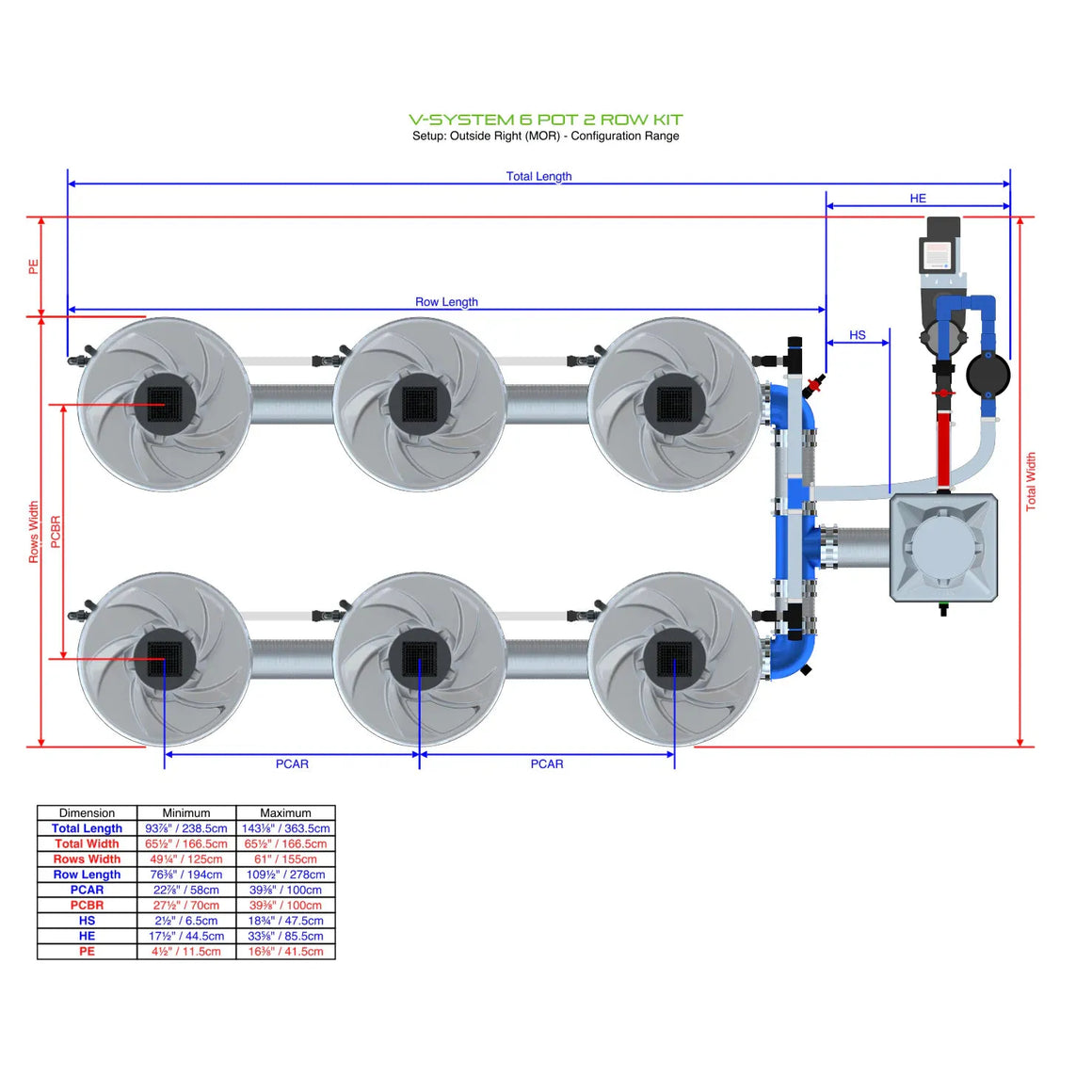 Alien Hydroponics V-System DWC - 6 Pot 2 Row