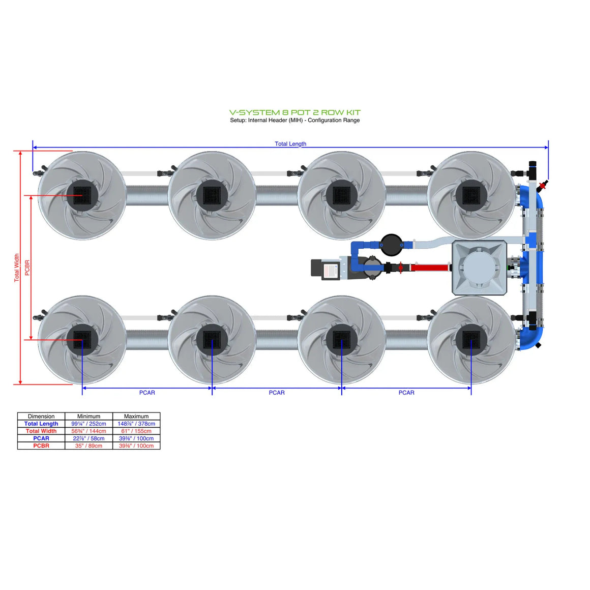 Alien Hydroponics V-System DWC - 8 Pot 2 Row