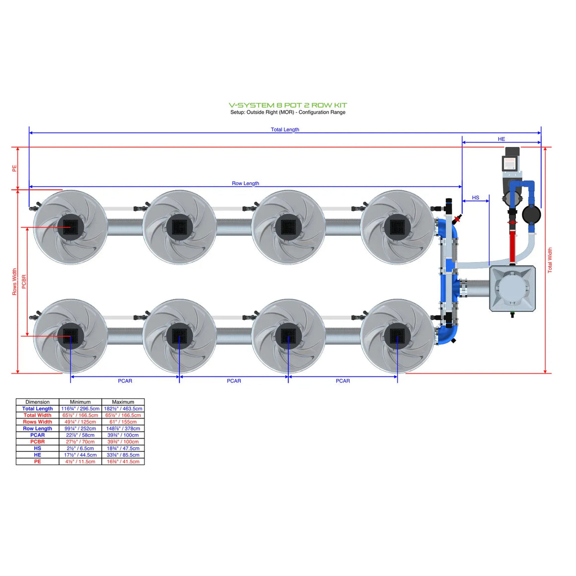 Alien Hydroponics V-System DWC - 8 Pot 2 Row