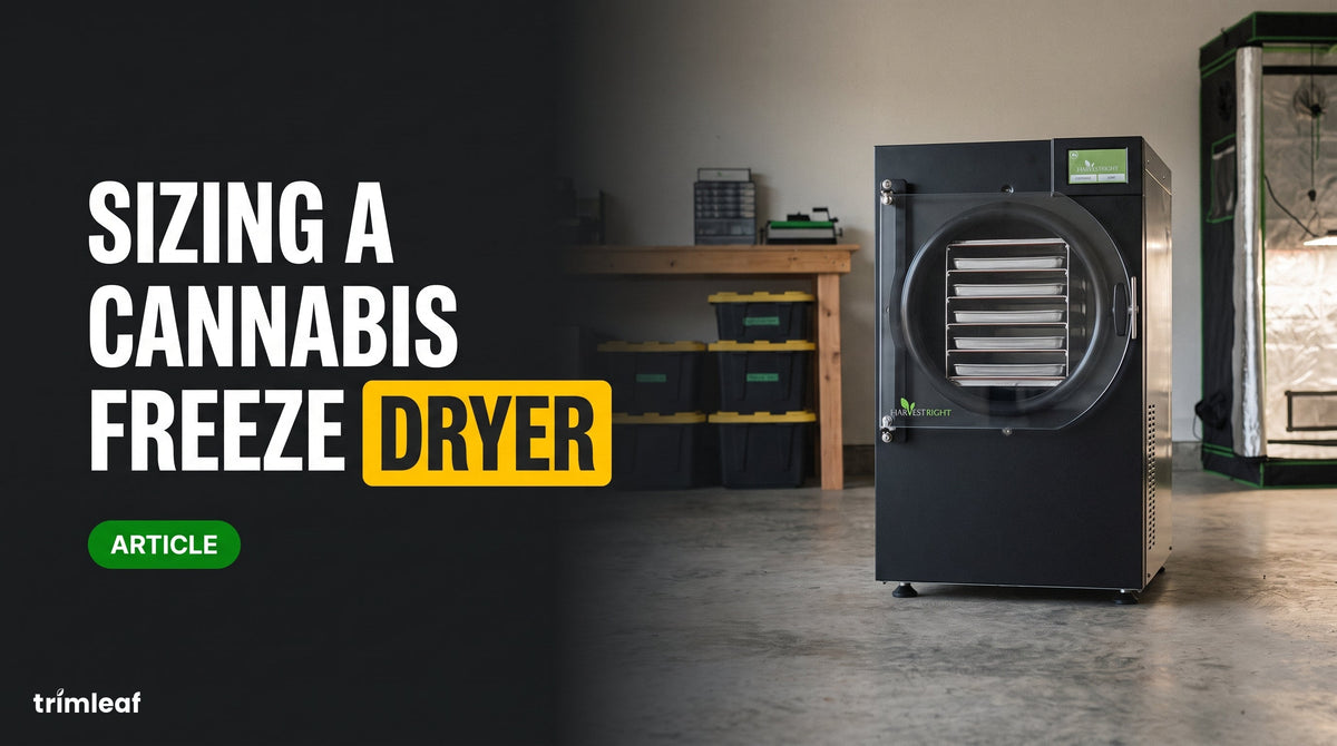 Harvest Right Medium Pro freeze dryer in a garage grow space, sizing a cannabis freeze dryer