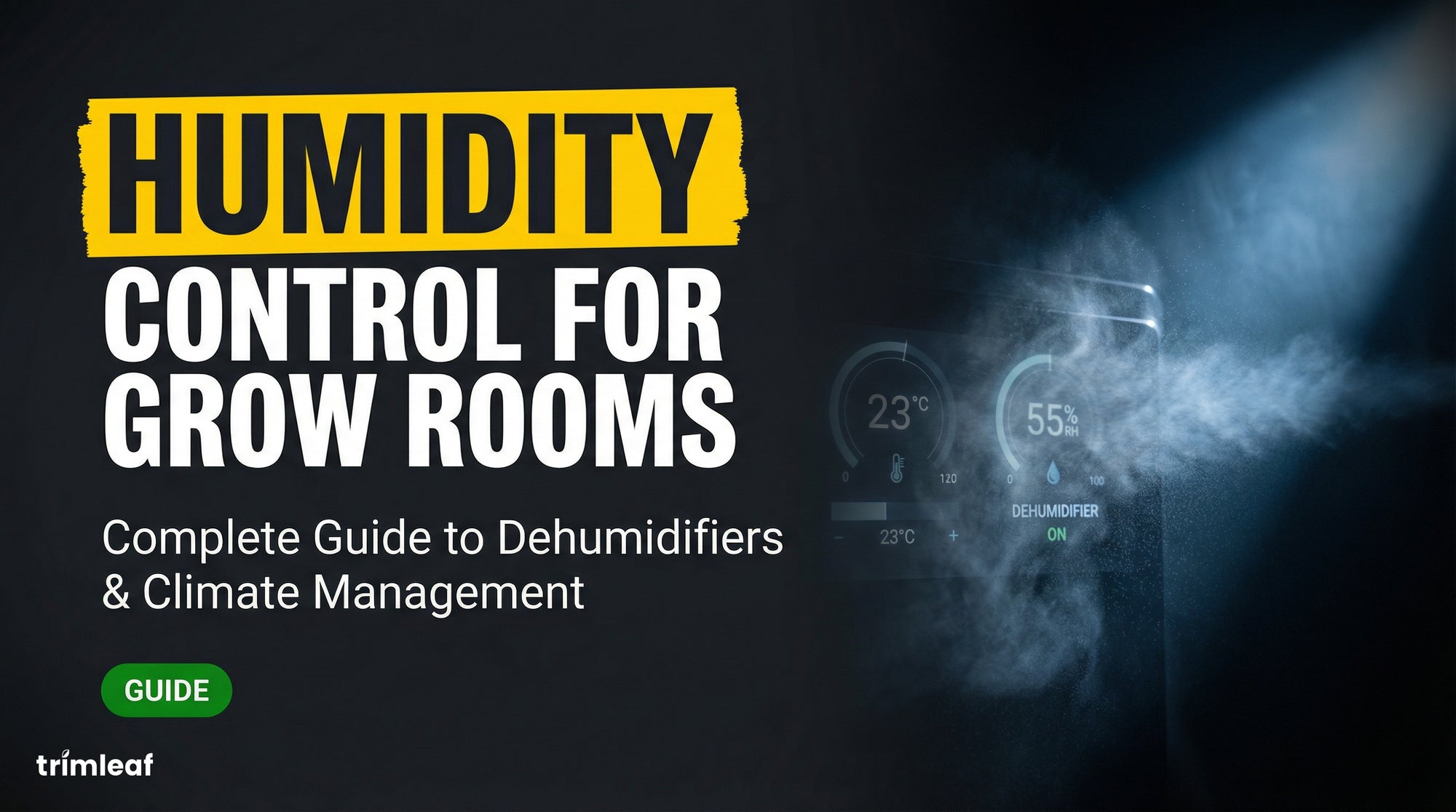 Cover image for "Humidity Control for Grow Rooms: Complete Guide to Dehumidifiers & Climate Management" — Trimleaf blog