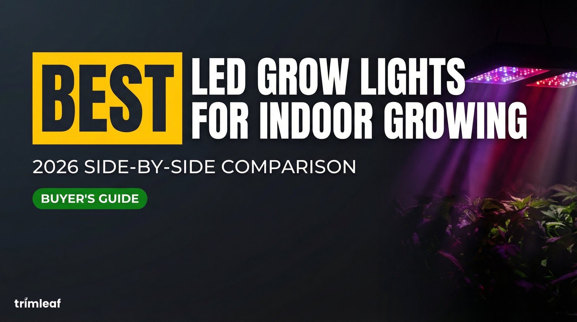 Cover image for "Best LED Grow Lights for Indoor Growing (2026 Side-by-Side Comparison)" — Trimleaf blog
