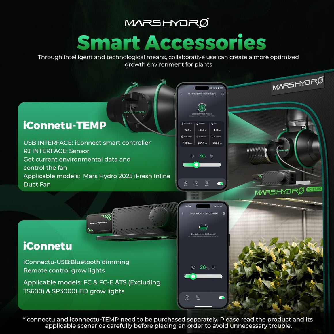 Mars Hydro iConnect-TEMP and iConnect smart controllers for grow lights and fans.