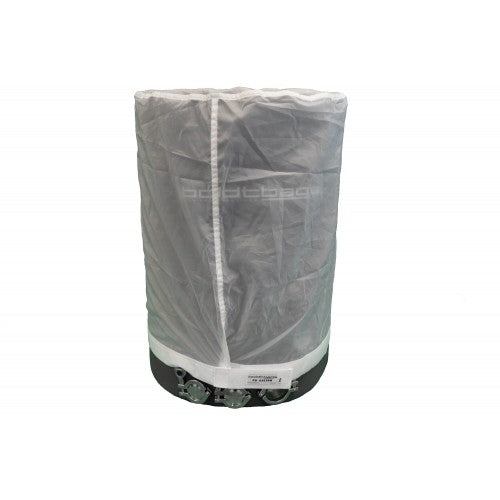 30-gallon drum with translucent white protective cover, featuring a white band at the base.