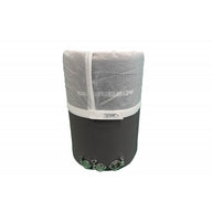 30-gallon dark grey tank with white translucent disposable liner, tri-clamp ports, and 'botbags' logo.