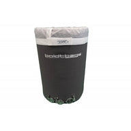 Dark grey Boldtbags cylindrical container with a white band, translucent inner liner, and three bottom metal ports.