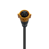 Hummel 3-pin waterproof industrial circular electrical connector, orange and black, on a black cable, white background.