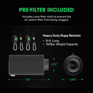 VIVOSUN 4-inch air carbon filter for odor control with black pre-filter, 11.8