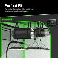 VIVOSUN grow tent interior with carbon filter, AeroZesh inline fan, LED grow lights, and a digital climate controller.