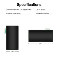 Black VIVOSUN 4-inch prefilter for carbon filters, PP cotton, showing dimensions (6.94