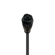 Black 5-pin female circular electrical connector with cable, isolated on a white background.