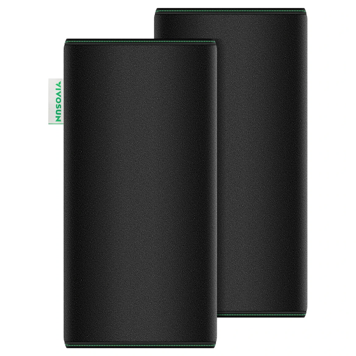 Two black VIVOSUN 6-inch pre-filters with textured surfaces, green stitching, and a vertical VIVOSUN brand label.