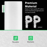 VIVOSUN 8-inch white pre-filter with green tag. Premium PP cotton, durable, reusable, and washable material shown.