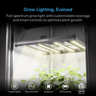 AC Infinity Ionprime 8 730W LED grow light with full spectrum light, timer, and plant icons.