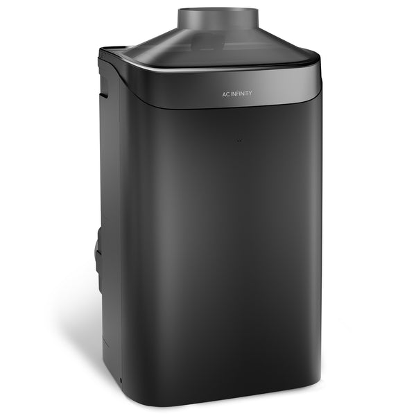 AC Infinity Terraform 12 portable air conditioner in black with a clear top vent and "AC INFINITY" branding.