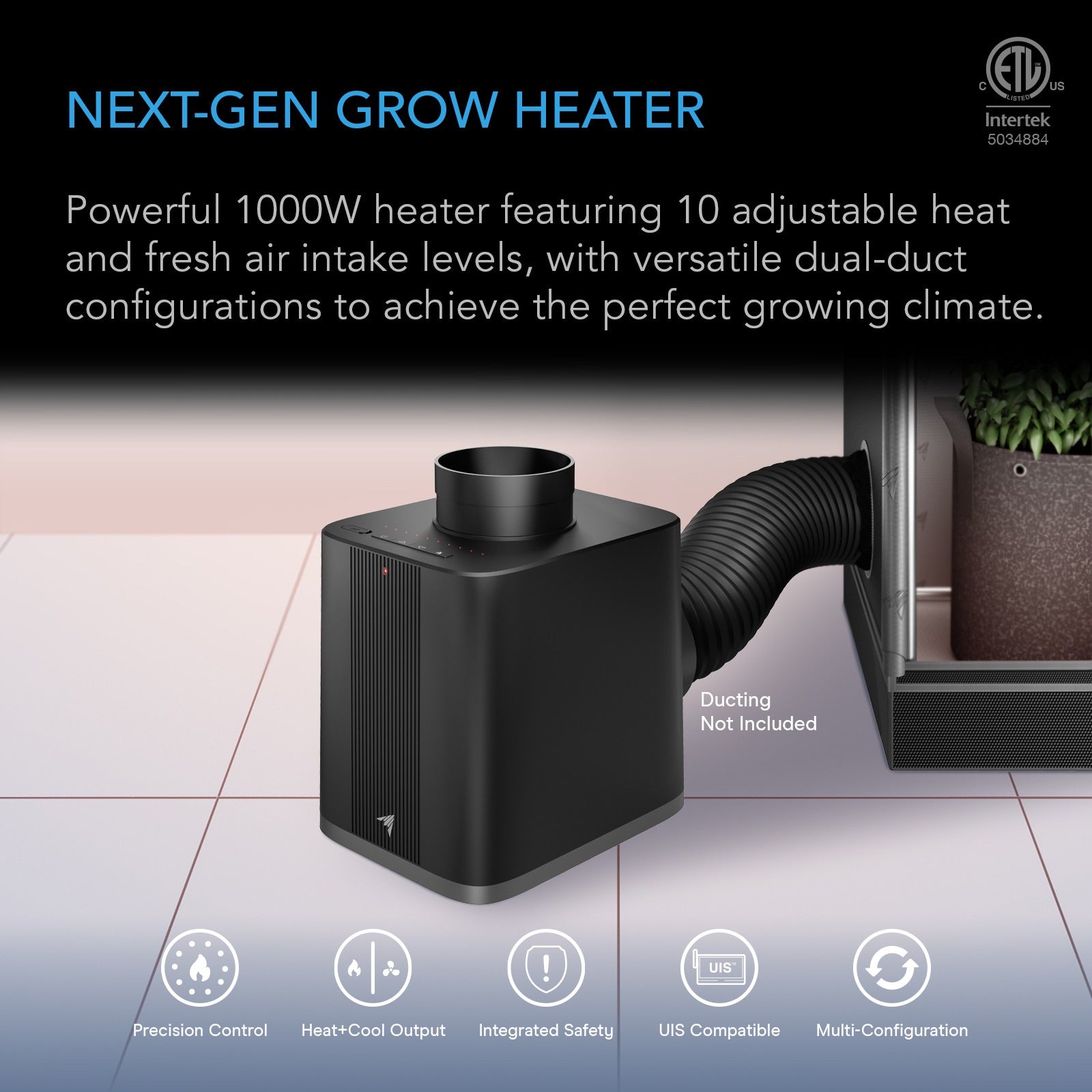 4x4 grow tent air conditioner THERMOFORGE S7, Plant Heater 1000W with 10 Heating and Air Intake Levels