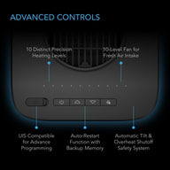 AC Infinity Thermoforge S7: Advanced controls with 10 heating levels, 10 fan speeds, auto-restart, and safety features.