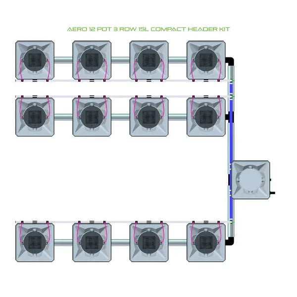 Alien Hydroponics AERO System- 12 Pot 3 Row 15L Compact Header Kit
