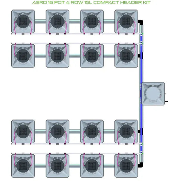 Alien Hydroponics AERO System- 16 Pot 4 Row 15L Compact Header Kit