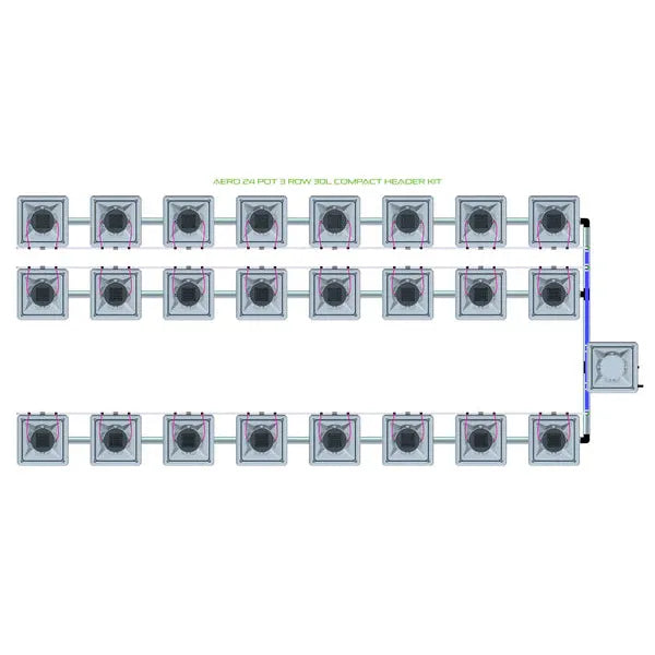 Alien Hydroponics AERO System- 24 Pot 3 Row 30L Compact Header Kit
