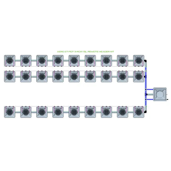 Alien Hydroponics AERO System- 27 Pot 3 Row 15L Remote Header Kit