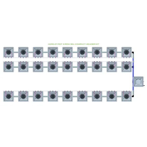 Alien Hydroponics AERO System- 27 Pot 3 Row 30L Compact Header Kit