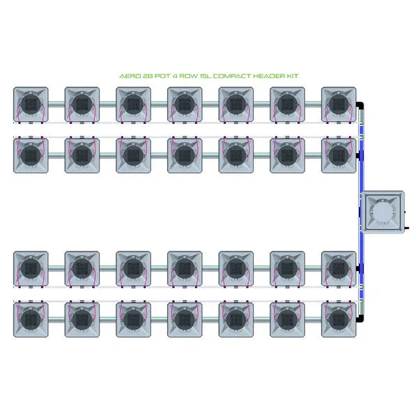 Alien Hydroponics AERO System- 28 Pot 4 Row 15L Compact Header Kit