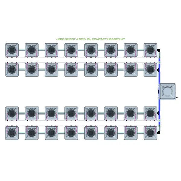 Alien Hydroponics AERO System- 32 Pot 4 Row 15L Compact Header Kit