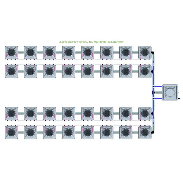 Alien Hydroponics AERO System- 32 Pot 4 Row 15L Remote Header Kit