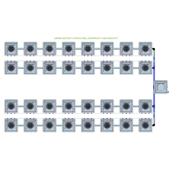 Alien Hydroponics AERO System- 32 Pot 4 Row 30L Compact Header Kit