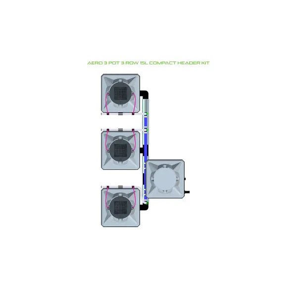 Alien Hydroponics AERO System- 3 Pot 3 Row 15L Compact Header Kit