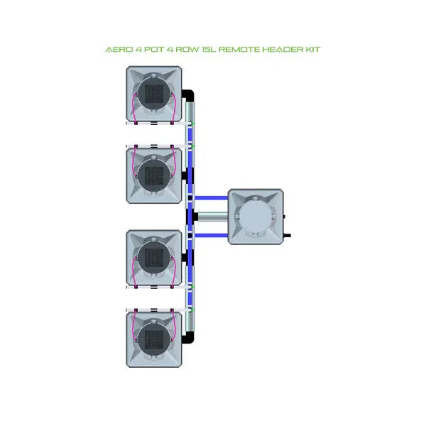 Alien Hydroponics AERO System- 4 Pot 4 Row 15L Remote Header Kit