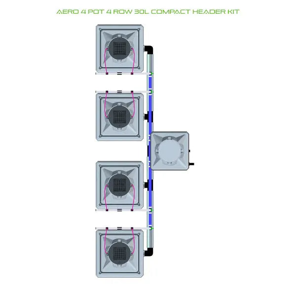 Alien Hydroponics AERO System- 4 Pot 4 Row 30L Compact Header Kit