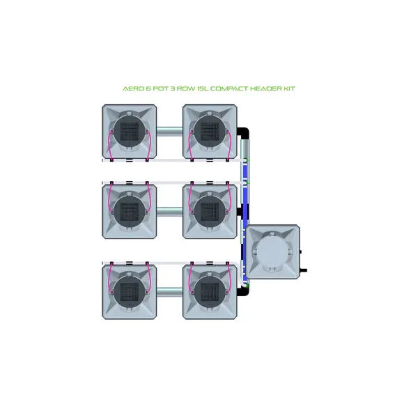 Alien Hydroponics AERO System- 6 Pot 3 Row 15L Compact Header Kit
