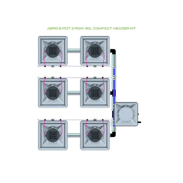 Alien Hydroponics AERO System- 6 Pot 3 Row 30L Compact Header Kit