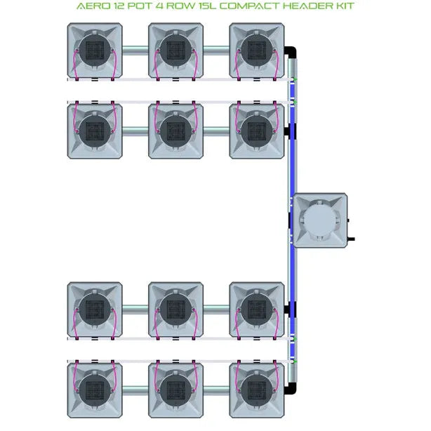 Alien Hydroponics AERO System- 12 Pot 4 Row 15L Compact Header Kit