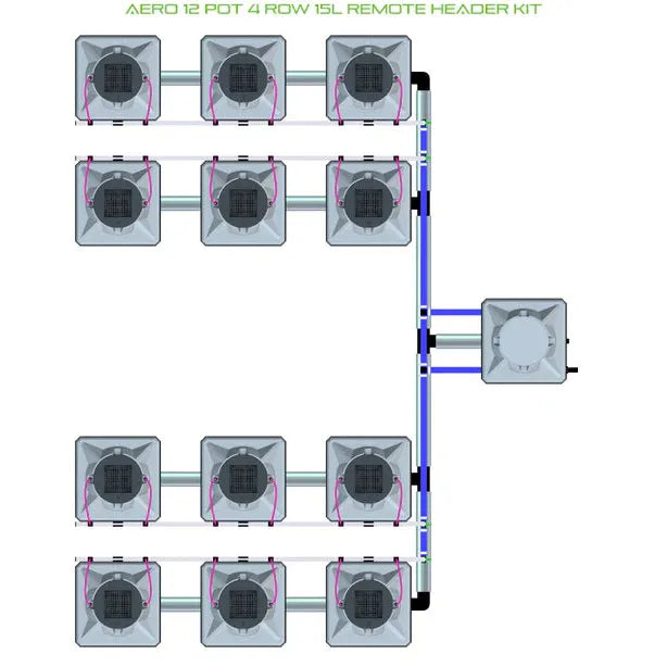 Alien Hydroponics AERO System- 12 Pot 4 Row 15L Remote Header Kit