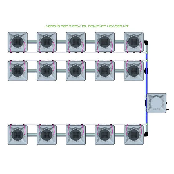 Alien Hydroponics AERO System- 15 Pot 3 Row 15L Compact Header Kit