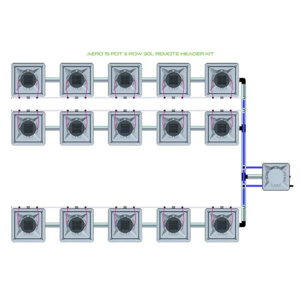 Alien Hydroponics AERO System- 15 Pot 3 Row 30L Remote Header Kit