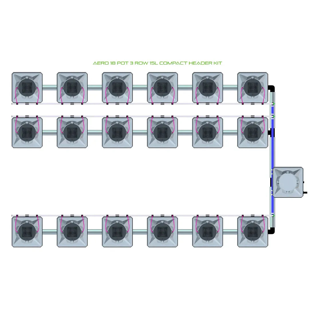 Alien Hydroponics AERO System- 18 Pot 3 Row 15L Compact Header Kit