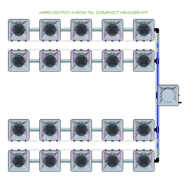 Alien Hydroponics AERO System- 20 Pot 4 Row 15L Compact Header Kit