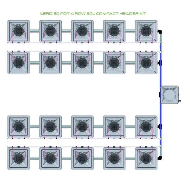 Alien Hydroponics AERO System- 20 Pot 4 Row 30L Compact Header Kit