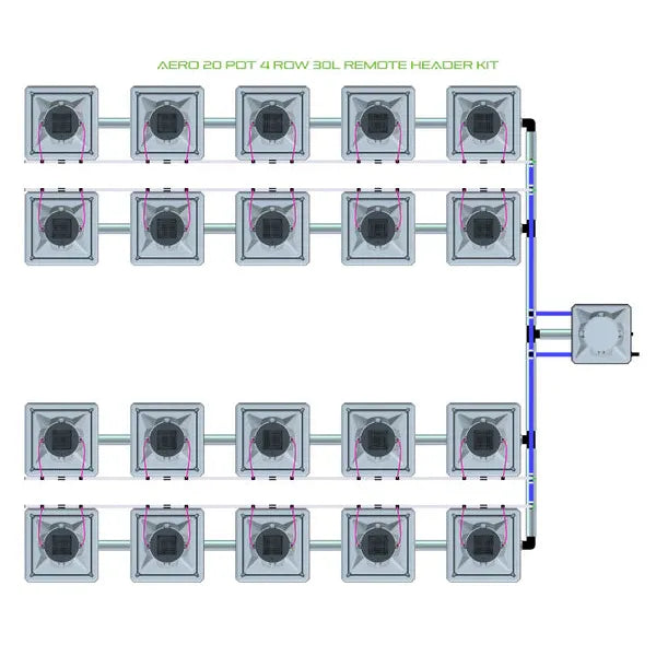 Alien Hydroponics AERO System- 20 Pot 4 Row 30L Remote Header Kit