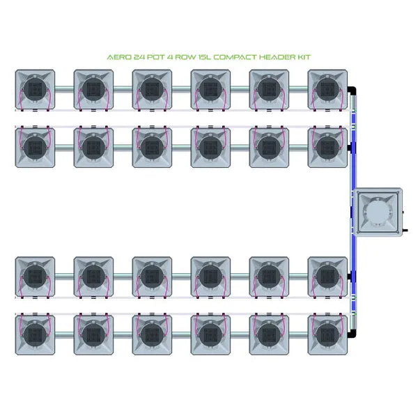 Alien Hydroponics AERO System- 24 Pot 4 Row 15L Compact Header Kit