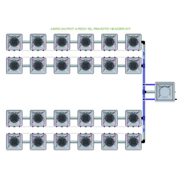 Alien Hydroponics AERO System- 24 Pot 4 Row 15L Remote Header Kit